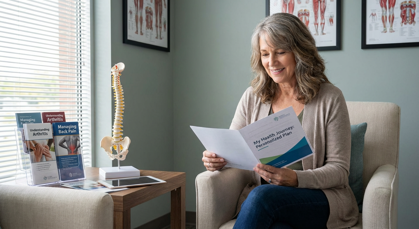 Patient reviewing personalized health journey plan in chiropractic office